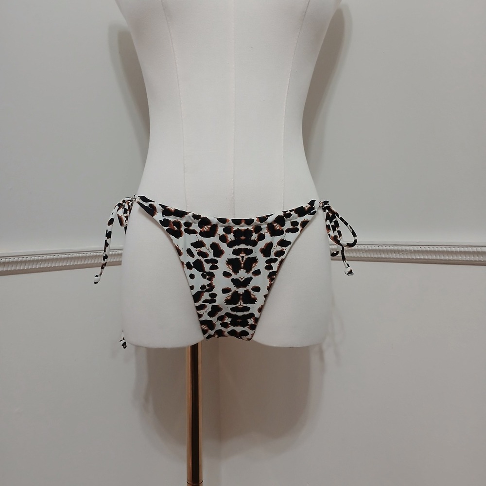 Leopard Print Side Tie Bikini Bottoms Ruched Back Mediumā NEW